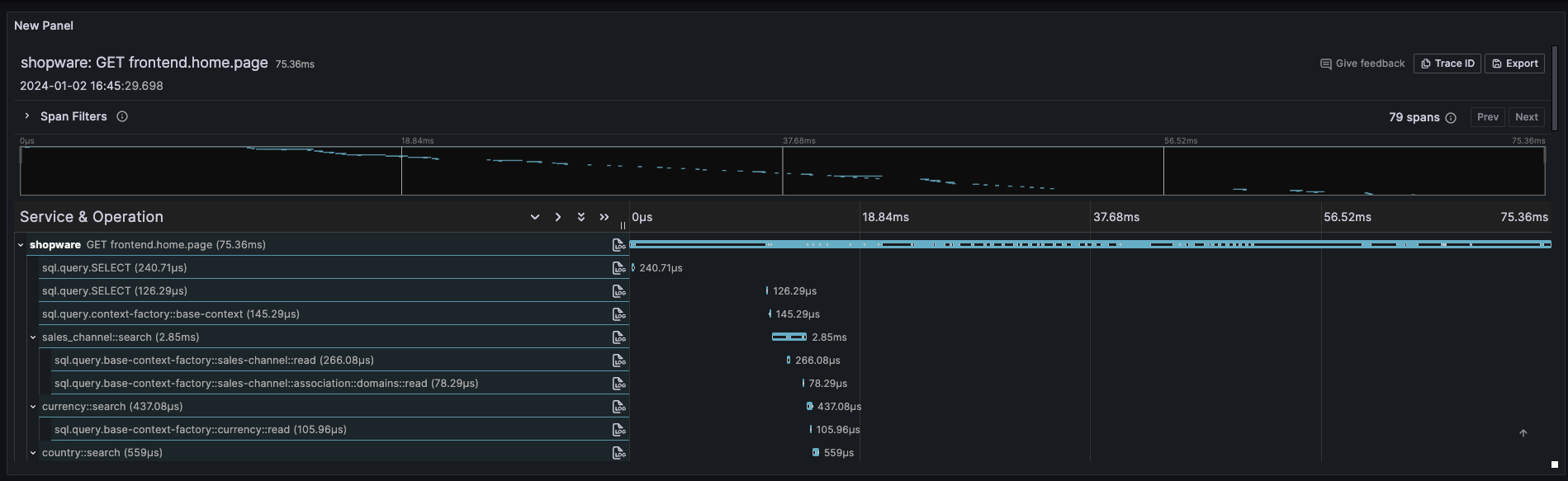 Example Trace in Grafana