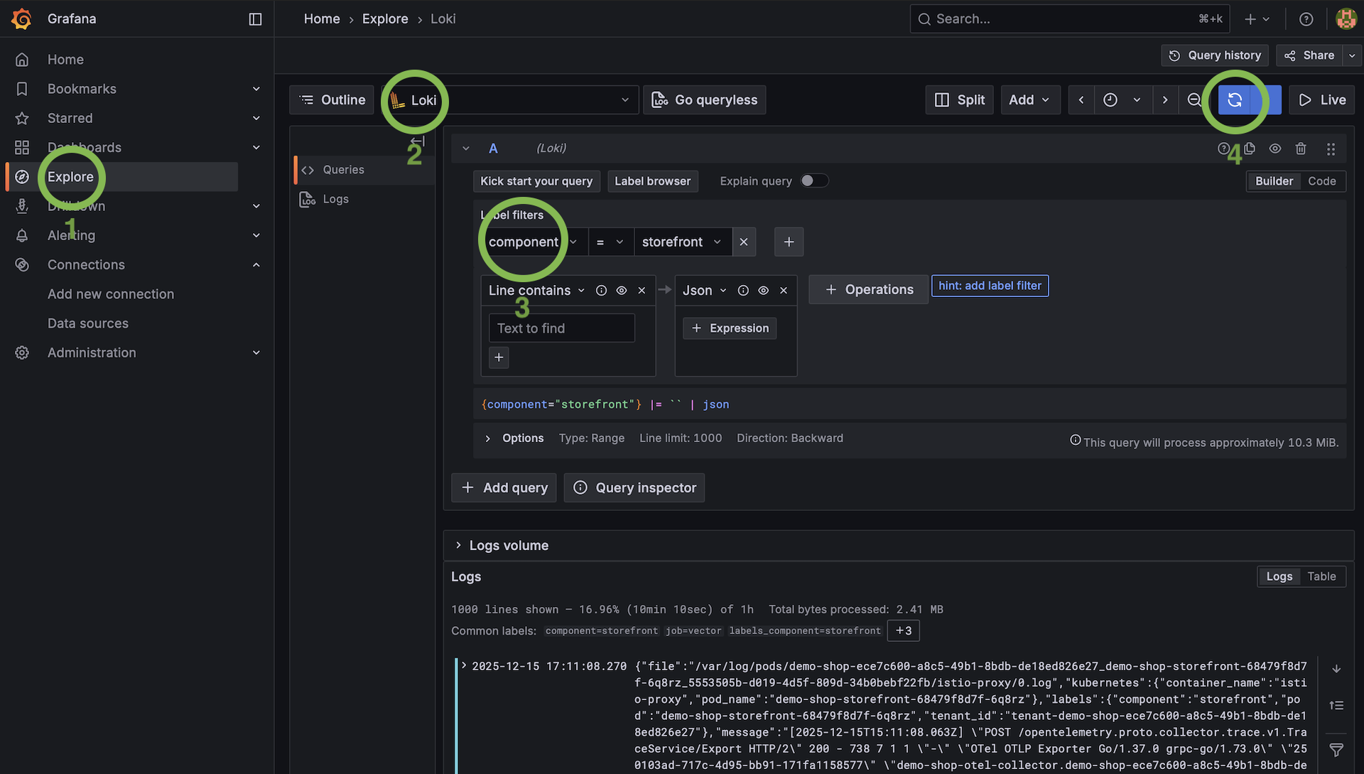 PaaS log search in Grafana
